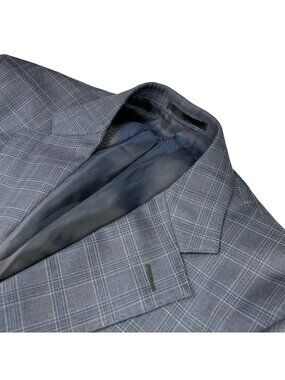 Spier & MacKay Men's 100% Wool 2-Button Blazer Navy Blue Plaid • 40S